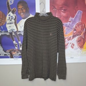Vintage Tommy Hilfiger Turleneck Black and Brown Striped Long Sleeve Shirt